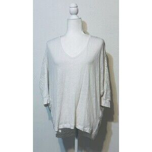 CAbi Size M White Dolman Sleeve Waverly Linen Lace Blouse Lagenlook Timeless